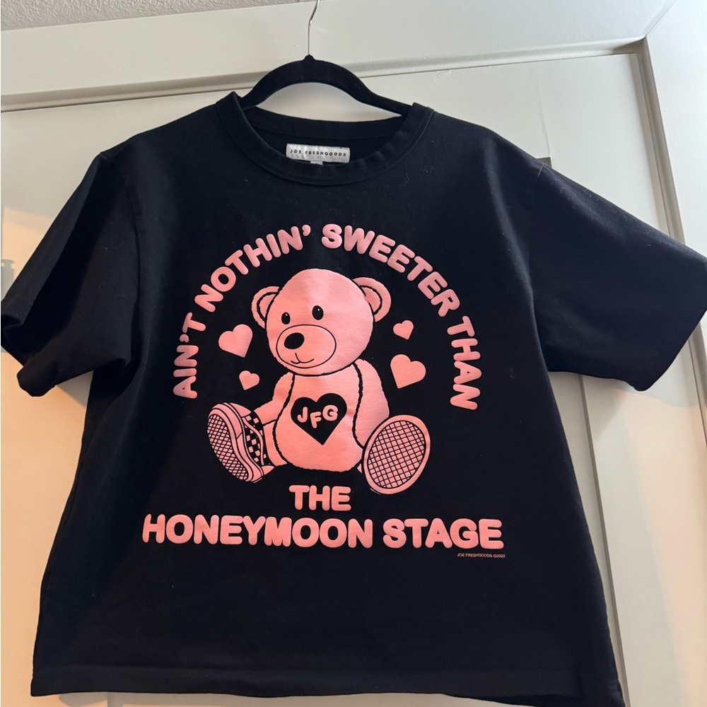 Joe Fresh Black Tee with Pink Bear Design